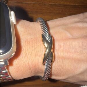 Two-Tone Twisted Cable Crossover Bracelet - Silver & Gold